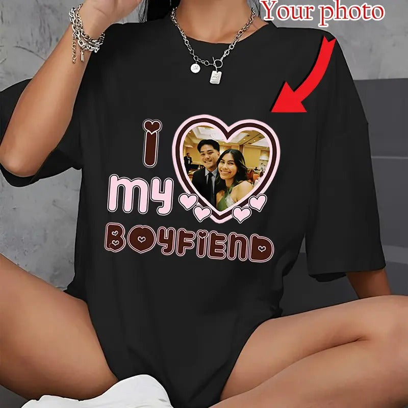 I Love My Girlfriend Shirt Custom, I Love My Custom Photo Shirt, Valentines Day Gift for Girlfriend, Funny Valentines Day Shirt, Custom Heart Photo Shirt, HL250
