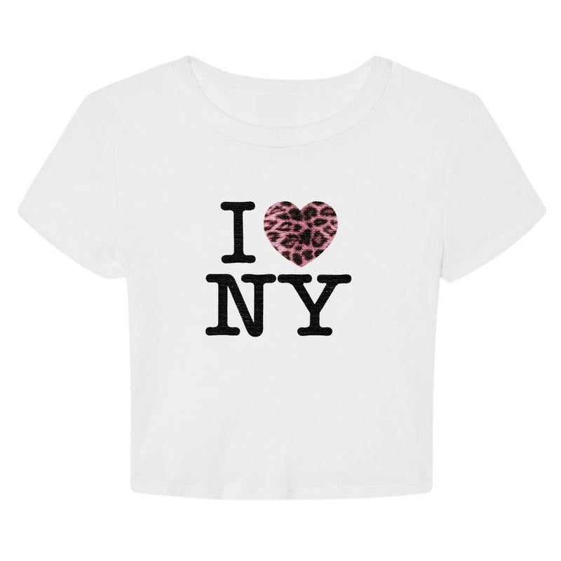 I Love NY Pink Leopard Y2K Aesthetic Graphic Summer T-Shirt