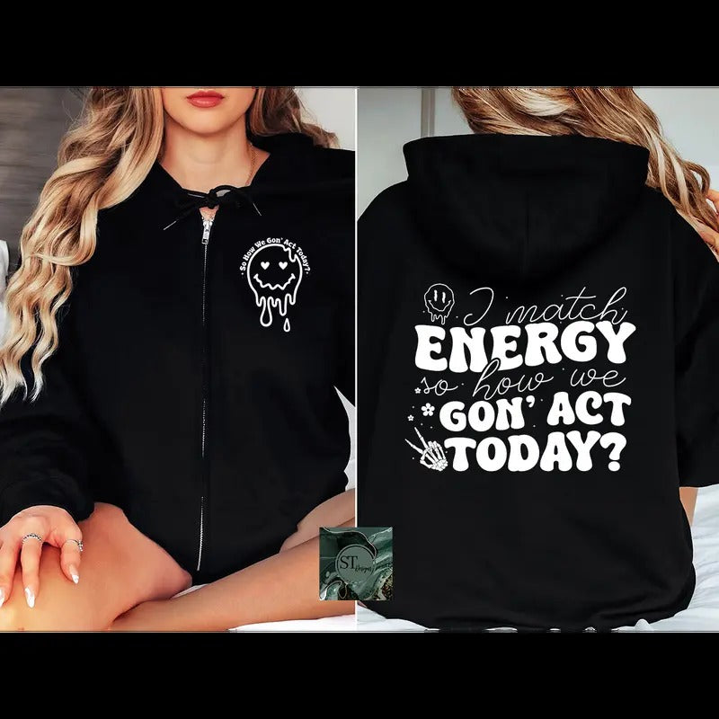 I Match Energy Zip Hoodie Black or Sport Grey
