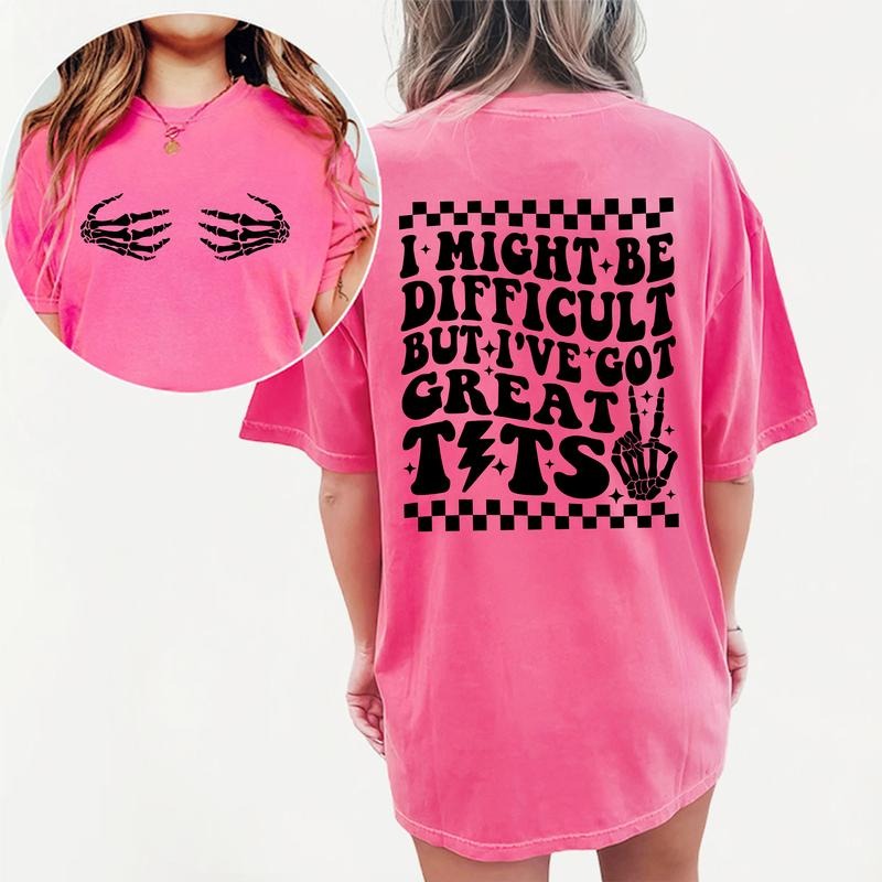 I Might Be Difficult Shirt, Funny Shirt For Women, Retro Groovy Graphic T-shirt, Casual Basic Tops For Lady, Cotton Fabric Relaxed Fit Chic Style