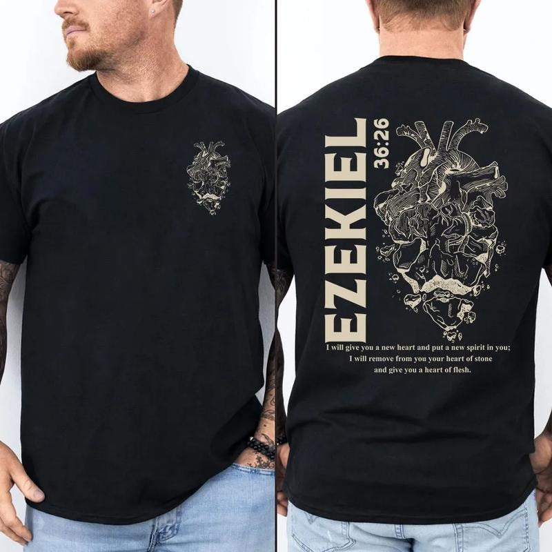 I Will Give You A New Heart And Put A New Spirit Christian T-Shirt Tee Pure Cotton Casual Style Crew Neck Short Sleeve T-Shirt Tops Trendy for Women for Men