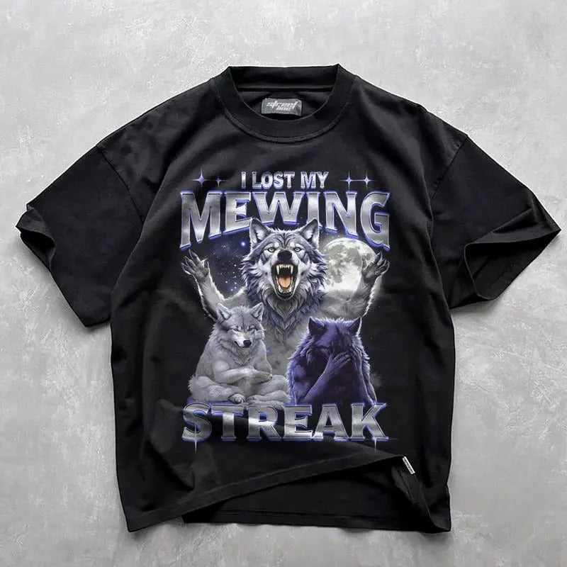 I lost my mewing streak meme shirt, ironic wolf meme tshirt, mewing meme tee, funny wolf meme shirt, sigma wolf meme t-shirt, alpha wolf teestyle{n002}2