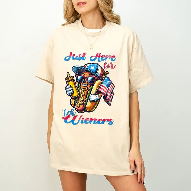 I'm Just Here for The Wieners T-Shirt, Usa Patriotic Tee, 4th of July Party TShirt, Trendy Usa Celebration Shirt, I'm Just Here for The Weiners