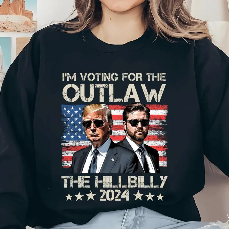 I'm Voting For The Outlaw And The Hillbilly 2024 Shirt, Truuump Shirt, Republican Shirt, Truump Shirt, Funny Political Humor Shirt Crewneck Cotton