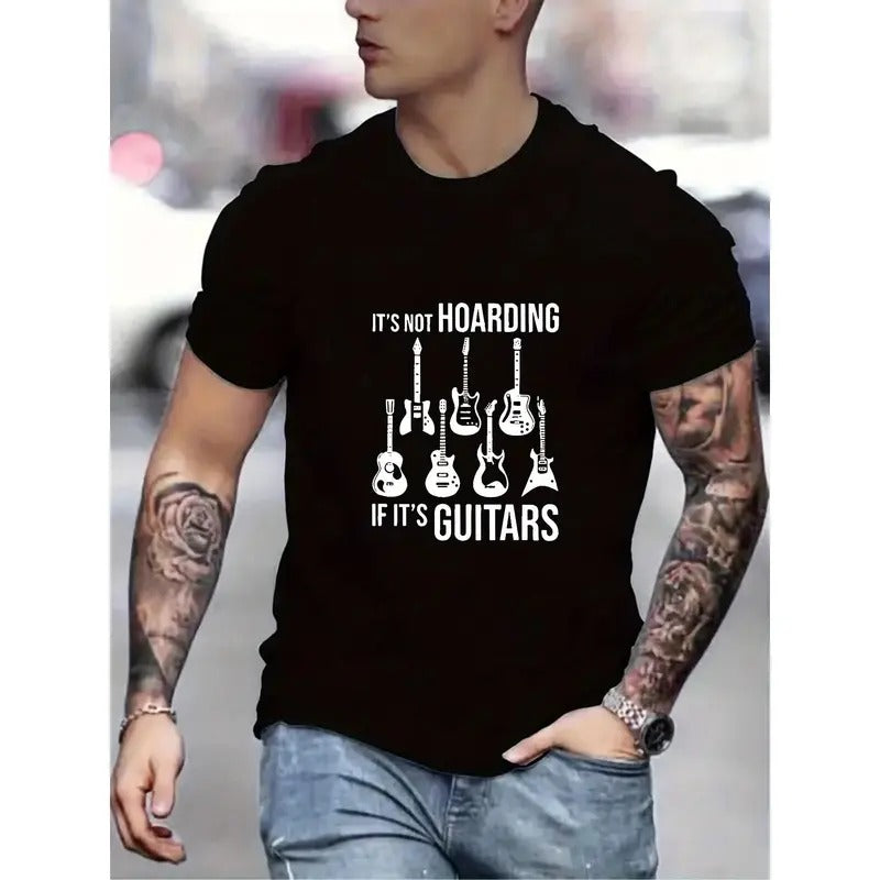 If It's Guitars Print T Shirt, Tees For Men, Casual Short Sleeve T-shirt For Summer Made in USA