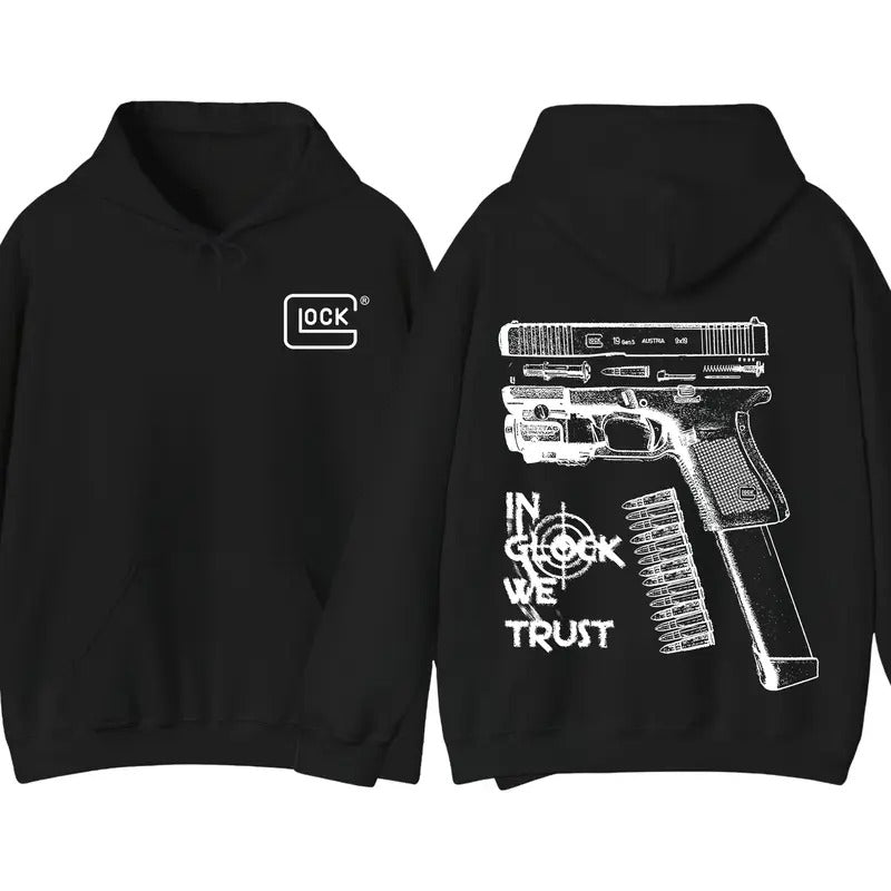 In GLock We Trust Hoodie - White Design Graphic Hoodie - Streetwear for Men's & Women's Fit Long Sleeve Hoodie
