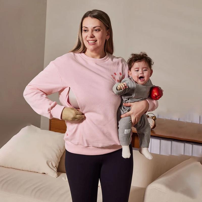 In My Girl Mom Era Breastfeeding Sweatshirt Women Causal Maternity Nursing Sweatshirt