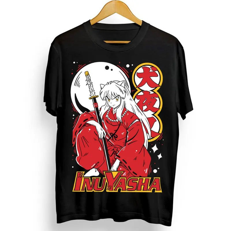 Inuyasha Sesshomaru T-shirt Red Moon Inu Yasha Anime Black Short Sleeve All Size