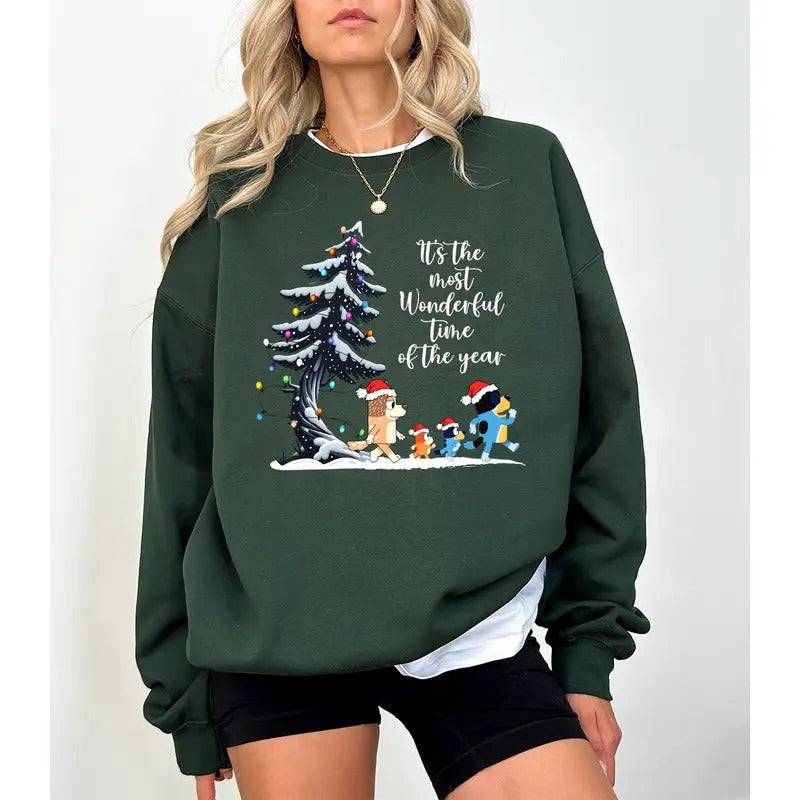 It's the Most Wonderful Time Of The Year Blueyy Christmas Sweatshirt, Christmas Gift, Vinatge Christmas Sweatshirt, Blueyy Christmas Sweatshirt trendy christmas