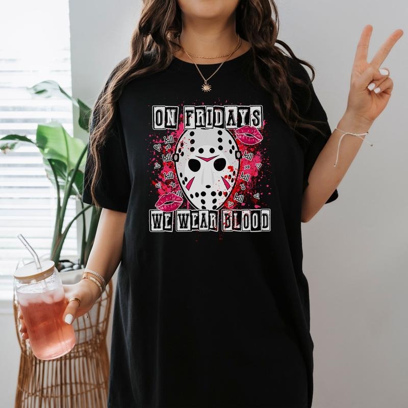 Jason Voorhees On Fridays We Wear Blood Shirt Jason Voorhees Friday the 13th Shirt Halloween Shirt Halloween Movie Shirt