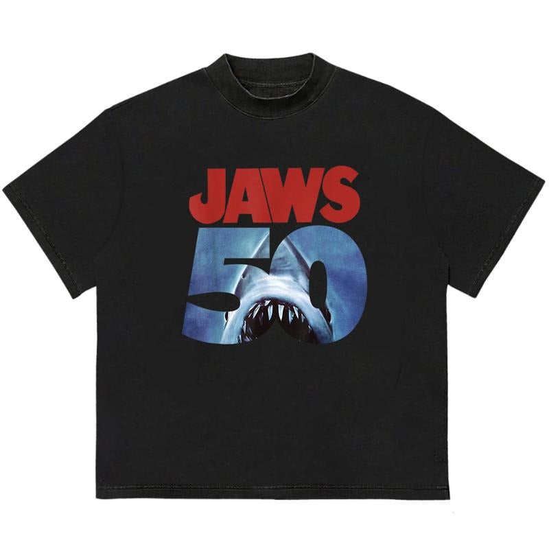 Jawsjaw 50th Anniversary T-Shirt Cool Gift for Him Trendy Cotton with Graphic Print