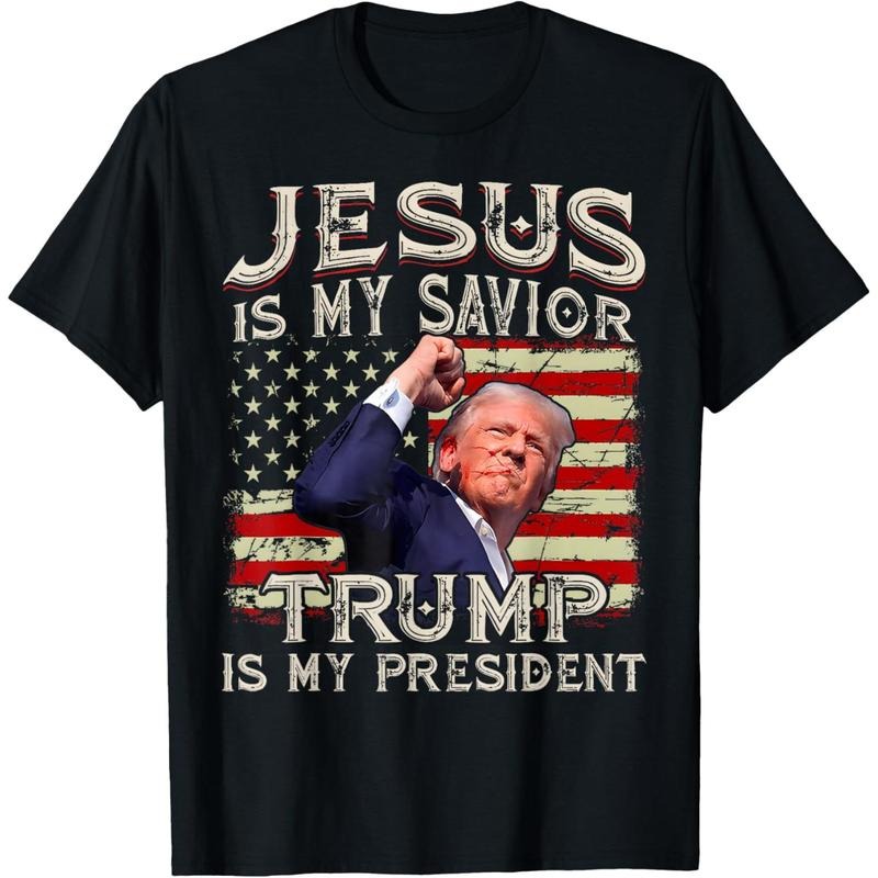 Jesus Is My Savior Trump Is My President American Flag T-Shirt made in usa