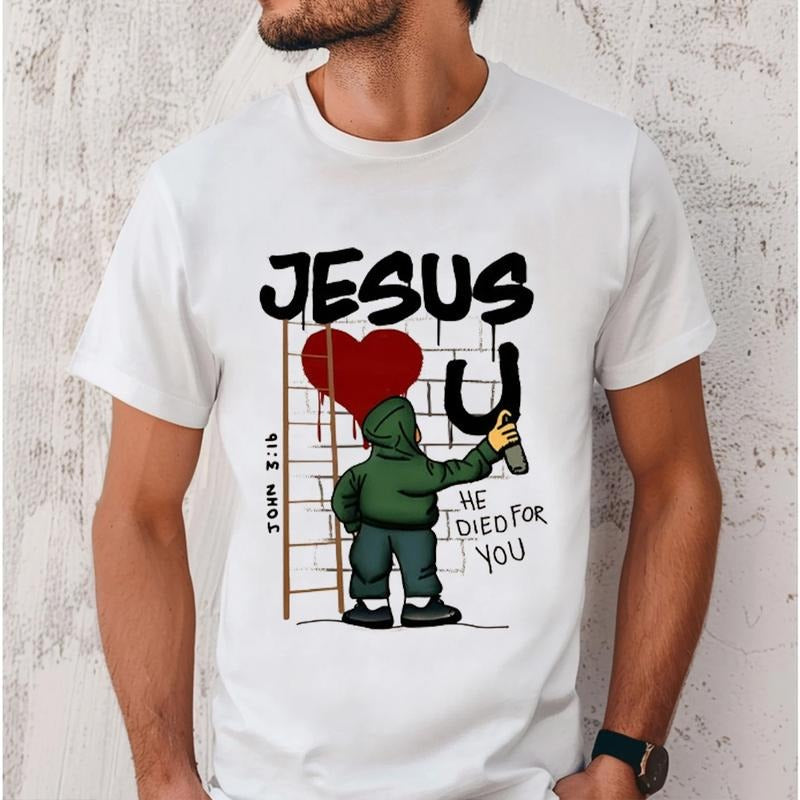 Jesus Loves You He Died for You T-Shirt Pure Cotton Casual Style Crew Neck Short Sleeve T-Shirt Tops Trendy for Unisex