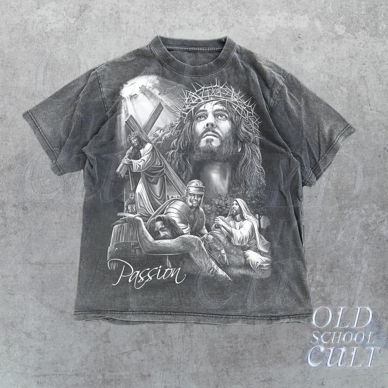 Jesus Passion Vintage 90s Shirt, Jesus Shirt, Easter Shirt, Christian Easter Shirt, Retro Halftone Graphic Shirt, Rizzen, Adult Unisex Shirt