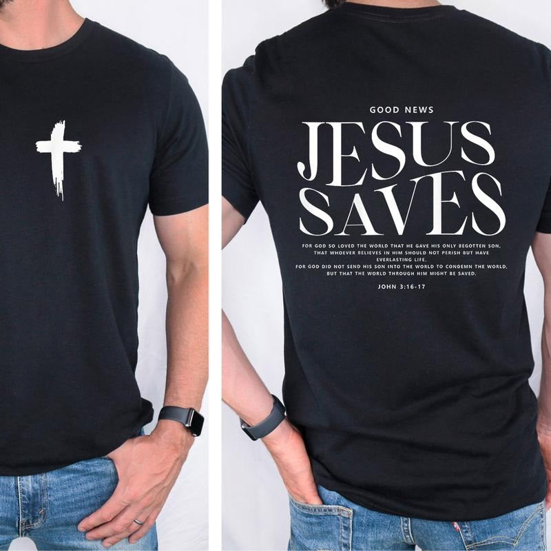 Jesus Saves Tee Pure Cotton Casual Street Style Crew Neck Short Sleeve T-Shirt Tops Trendy For Women For Men
