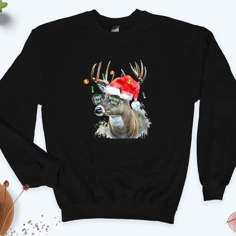 Jingle Bells Shotgun Shells Sweatshirt, Christmas Deer Hunting Sweater, Deer Hunter Gifts, Christmas Hunter, Rudolph Sweater, Gift For Him