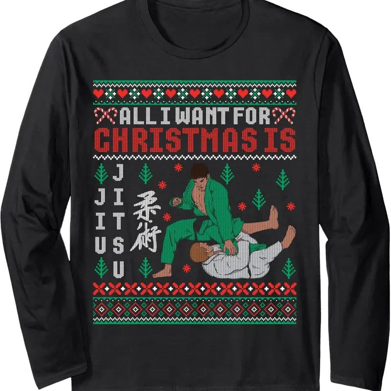 Jiu Jitsu MMA BJJ Funny Christmas Ugly Xmas Sweater Long Sleeve T-Shirt