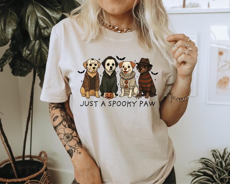 Just a Spooky Paw Halloween Unisex T-Shirt, Cute Dog Holiday Graphic Tees for Women & Men, Oversized Tees, Autumn Wear