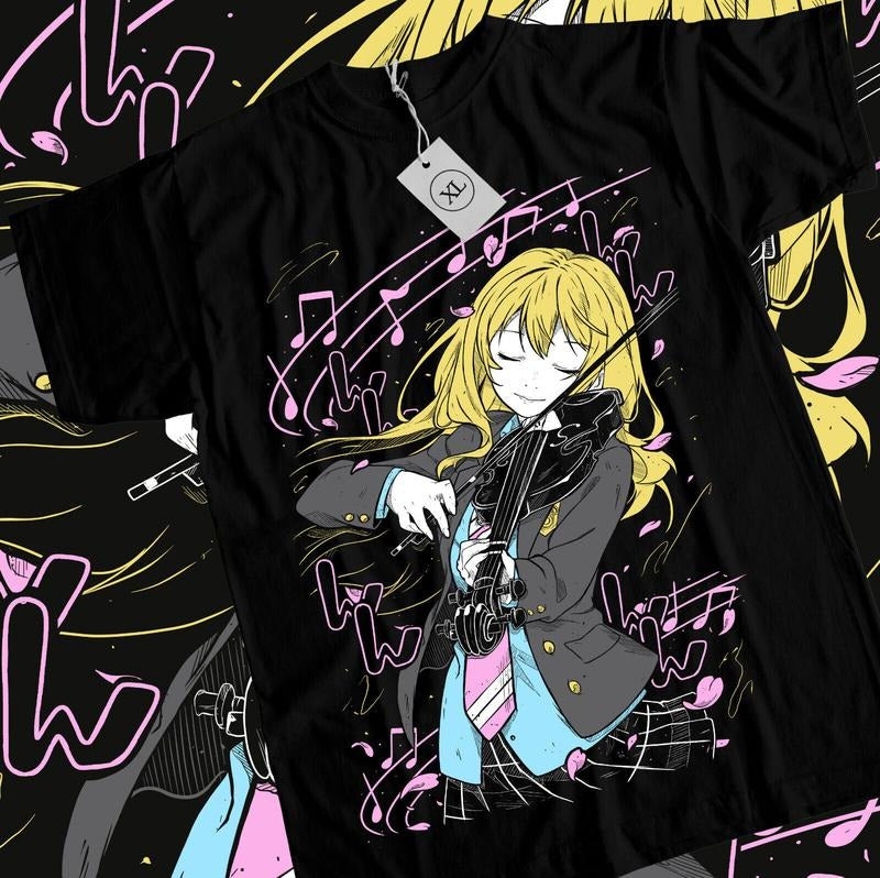 Kaori T-Shirt S-4XL Kousei Your Lie In April Anime kaori miyazono Music Shirt Tshirt S-4XL