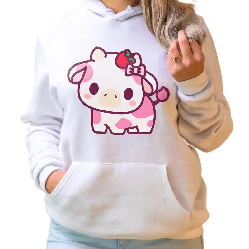 Kawaii Strawberry Cow Hoodie Tumblr Hoodie Trendy VSCO Shirt Option Available Gifts for Teenage Girls, Cute Girl Styles