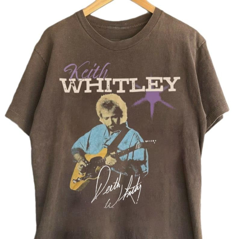 Keith Whitley Purple Guitar T-Shirt Retro Country Music Graphic Tee Classic Shirt Gift for Fans