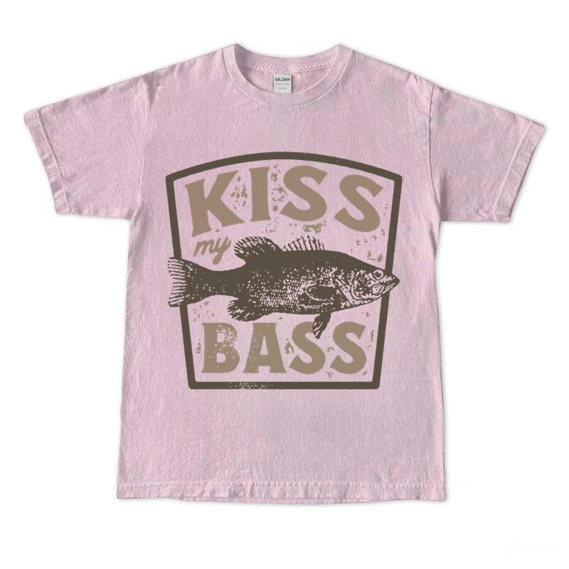 Kiss My Bass Vintage Fishing Shirt, Fisher T Shirt, Fisher Gear, Fisher Graphic Shirt, Adult Unisex Relaxed Cotton Shirt Casual Crewneck