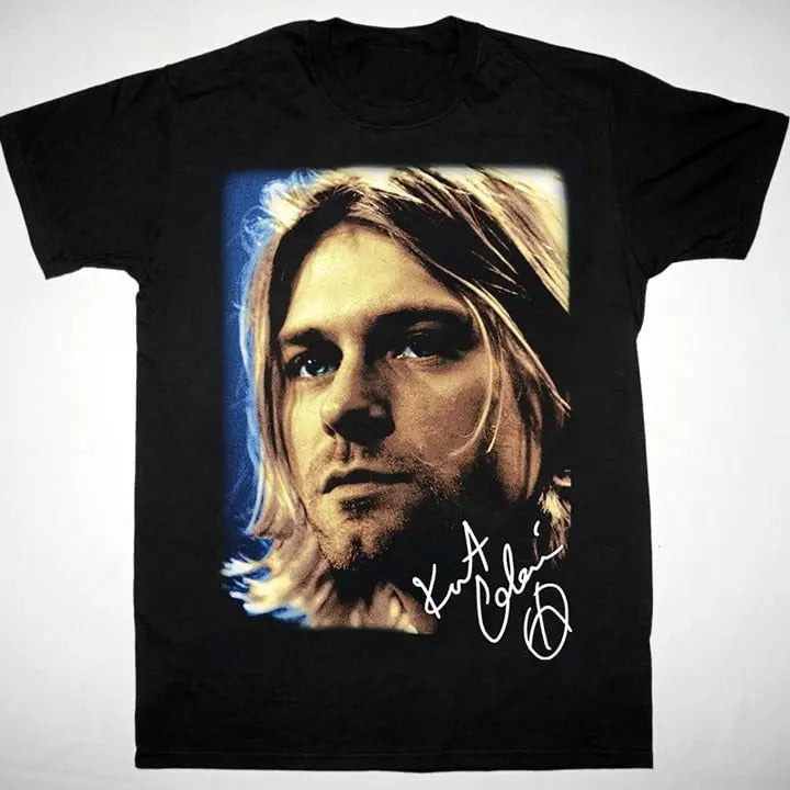 Kurt Cobain Photo Black T-shirt Band Nirvana Cotton T-Shirt