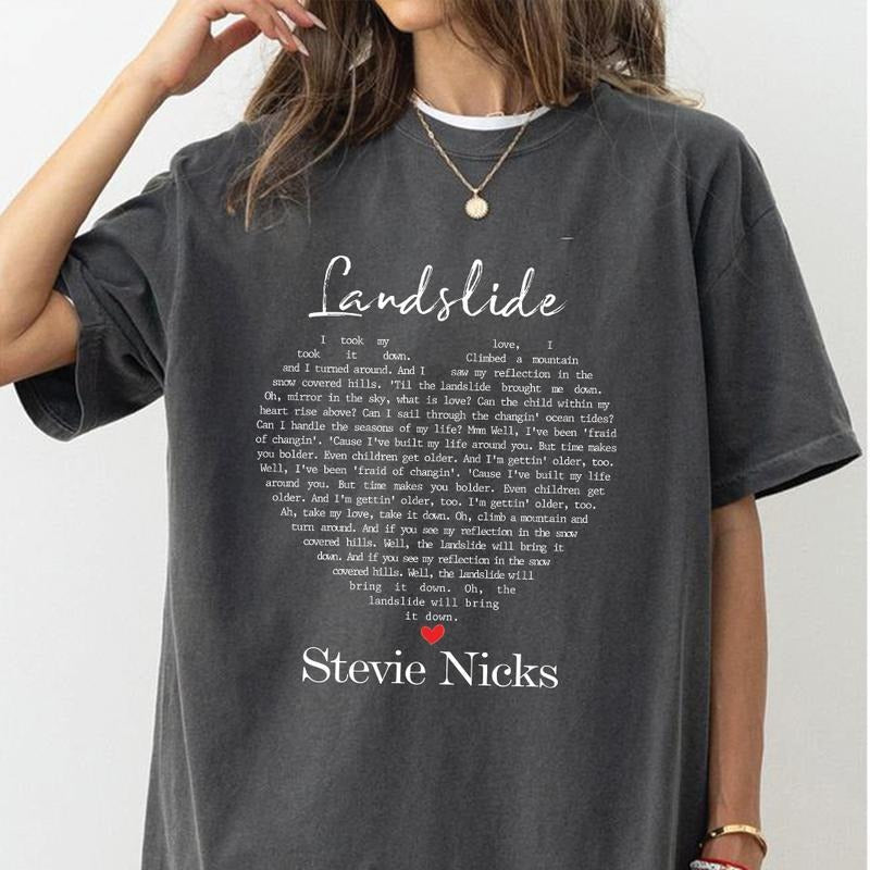 Landslide Song Lyric Heart Design T-Shirt, Two-Sided Stevie Nicks Shirt, Vintage Music Lover Tee, Gift for Fleetwood Mac Fans