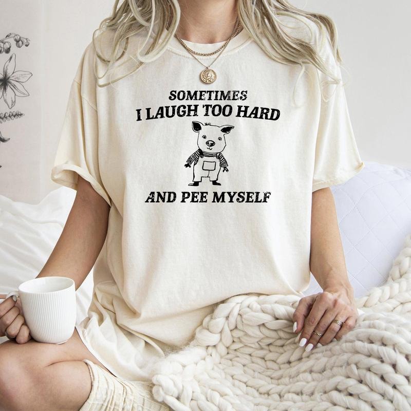 Laught Too Hard, Pee Myself, Pig, Meme, Aesthetic, Funny, Comfort Colors Tshirt, Women's Crew Neck, Crewneck
