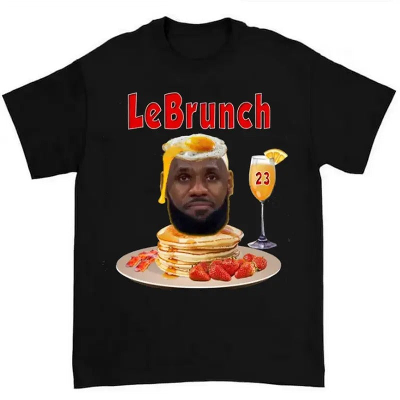 LeBrunch Funny LeBron Pancake Tee Highlighting Brunch Parody and Washed Streetwear Style