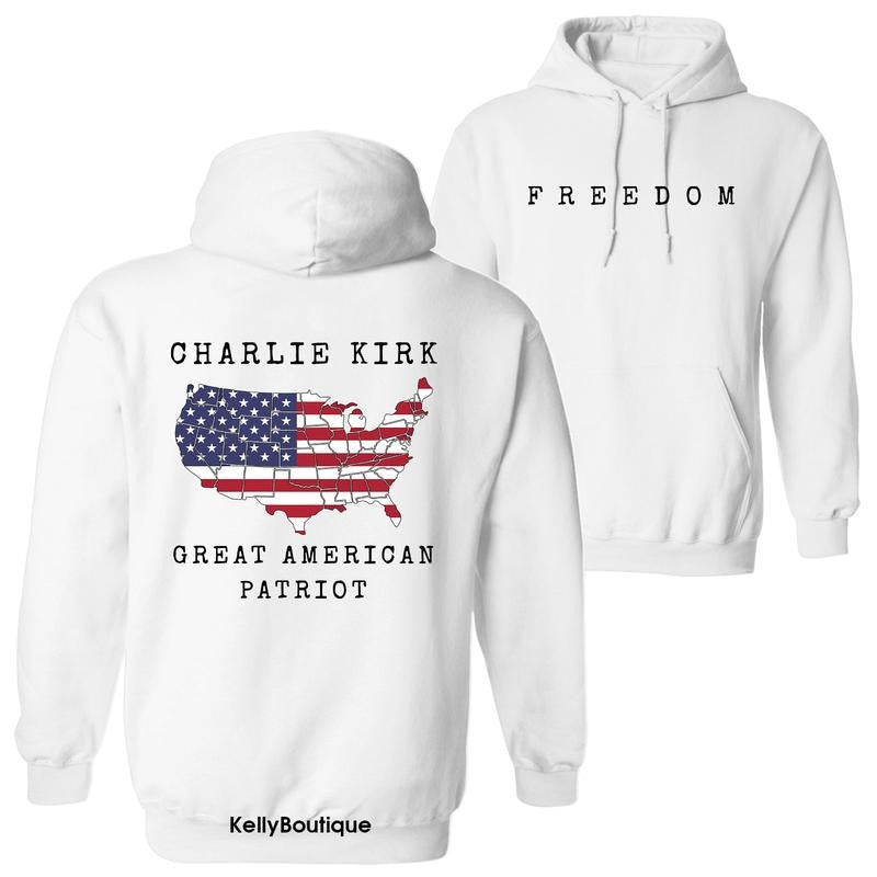 Legends Never Die Charlie Kirk Freedom A True Patriot American Flag Hoodie, Charlie Kirk Shot Dead at Utah College Event Hooded Sweatshirt, 2 Sided Graphic Design Unisex Hoodie Shirt for Men for Women Menswear Womenswear