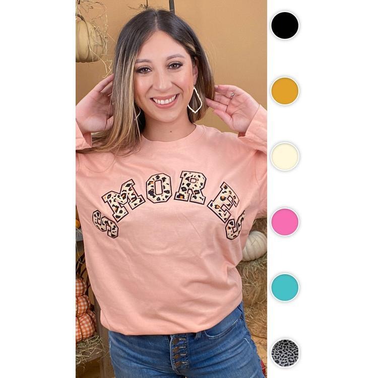Leopard Ideal Chenille Smores Graphic Boyfriend Long Sleeve T-Shirt
