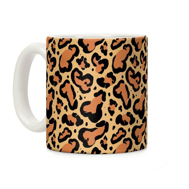 Leopard Print Penis Pattern Coffee Mug, Graphic Tees, Funny Coffee Mug Gift