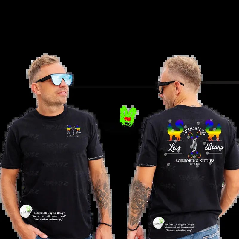 Less Beans Grooming- Scissoring Kitties - Men's funny T-Shirt - Humor