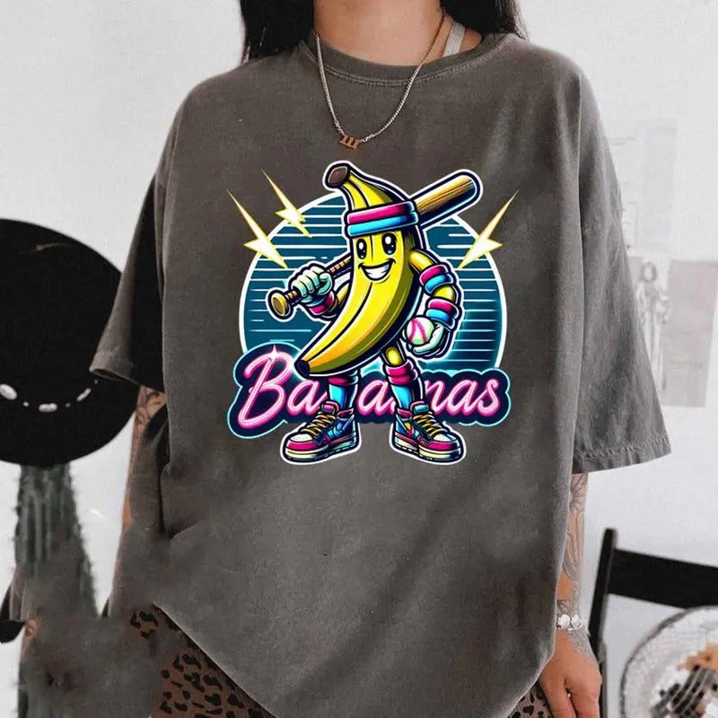 Let's Go Bananas Baseball T-Shirt, Sports Team Mascot Funny Banana Playing Baseball T-Shirt, Mother's Day Gift