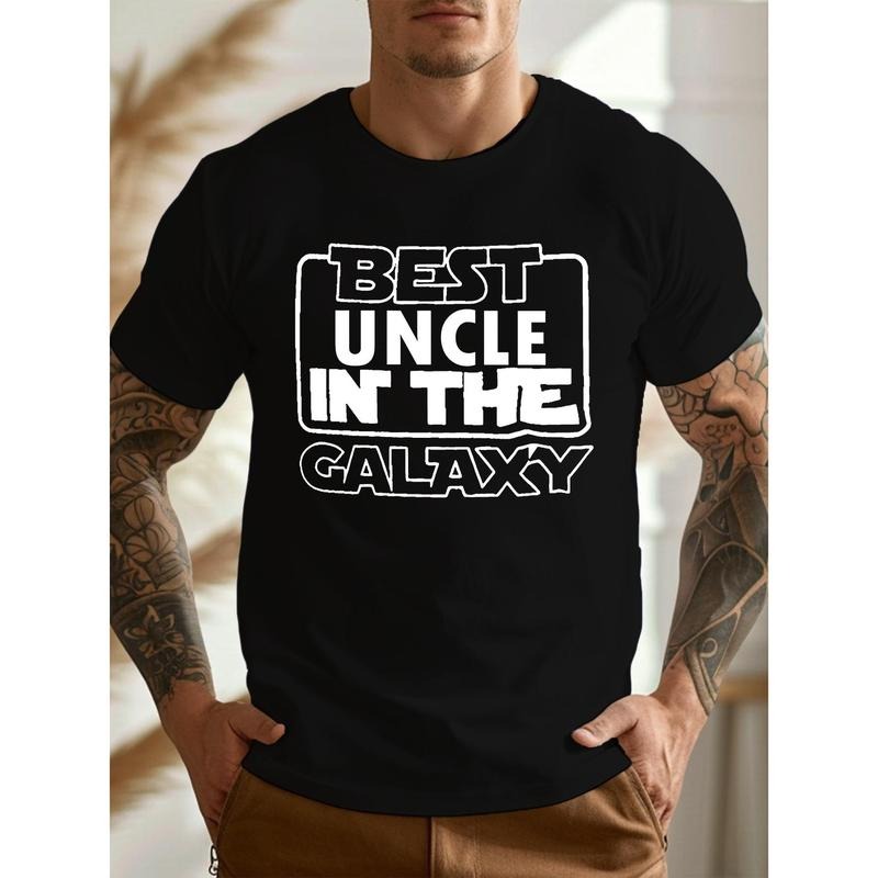 Lightweight Shirt| Best Uncle in the for Galaxy" Men's White Graphic Tee - Casual Crew Neck Short Sleeve, Lightweight & Comfy Cotton Summer Shirt, Uncle Tshirt Made in USA