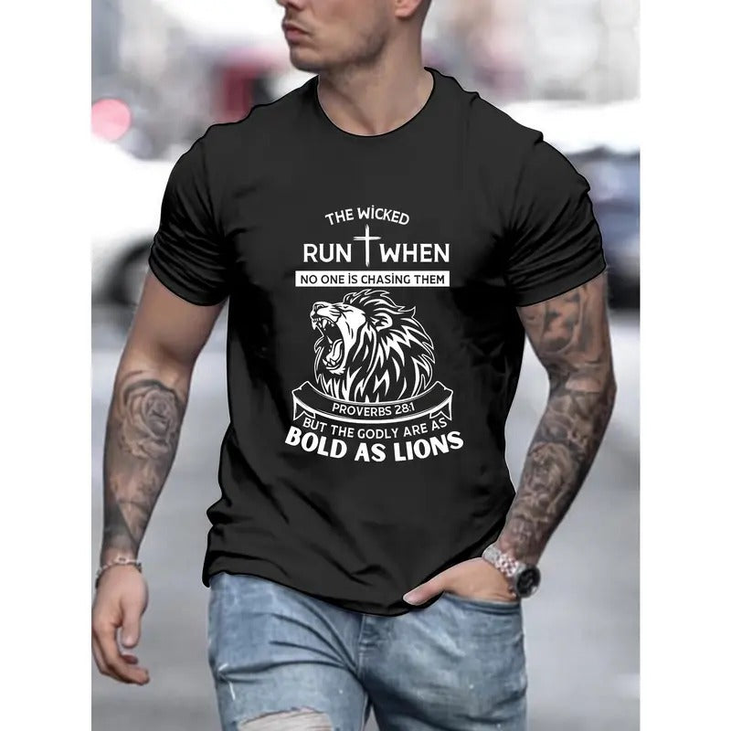 Lion Print Crew Neck T-Shirt - Ultra-Comfortable and Breathable, Versatile Design, Classic Athletic Style, Comfort Fit - Perfect for Summer and Spring, Great Gift Option, Exclusively for Men, Fashionable and Sporty Short Sleeve Design Made in USA