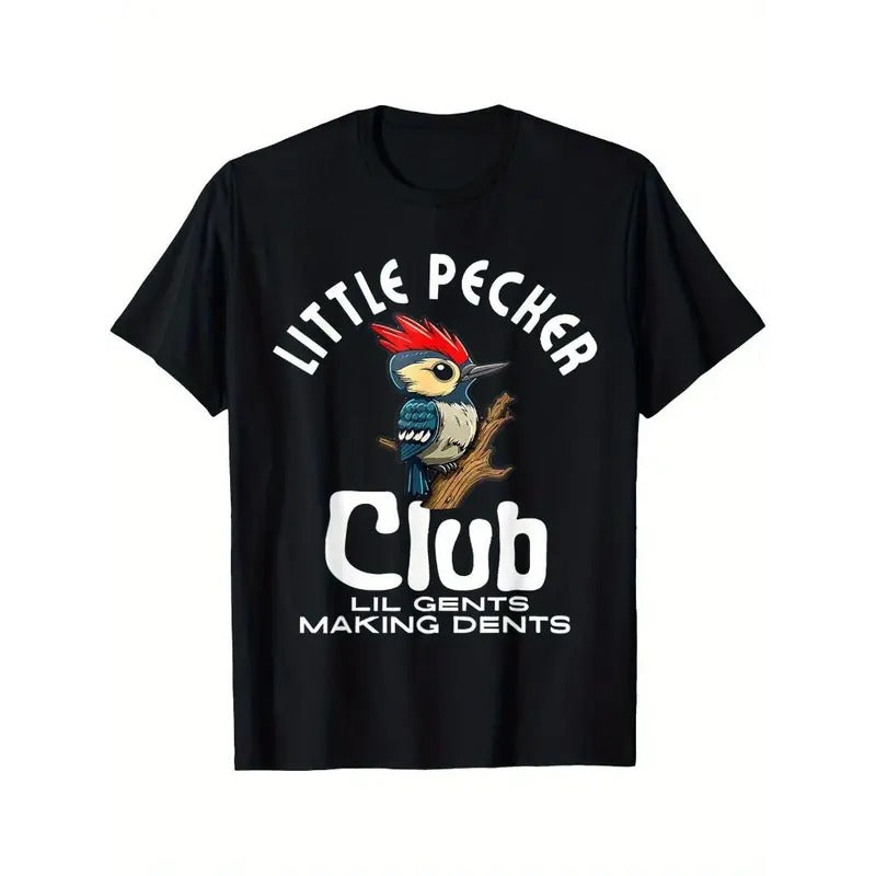 Little Woodpecker Club Lil Gents Making Dents Funny Men's and Women's Printed T-Shirt, Comfortable and Breathable, Casual Short Sleeves, Daily Wear, All Seasons, Black, Men's Made in USA