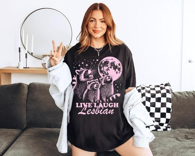 Live laugh lesbian | funny lesbian shirt | retro lesbian shirt | wlw t shirts | sapphic shirt | queer owned shops | femme butch | dyke Hoodie, T-shirt and sweater