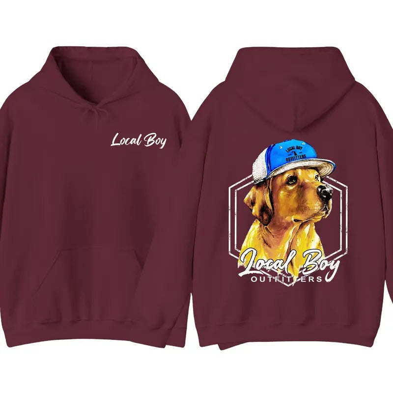 Local Boy Outfitters Hoodie - Golden Retriever with Cap Graphics Hoodie, Perfect for Outdoor and Dog Lovers, Unisex Hoodie Comfort and Style