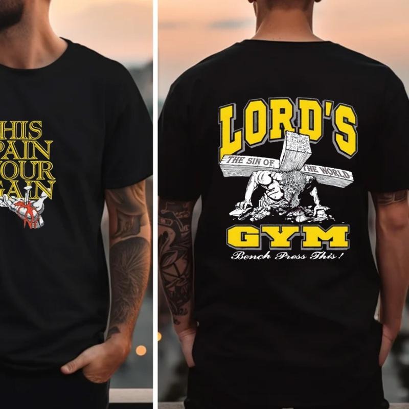 Lord's Gym Bench Press This 2 Sided Tee Pure Cotton Casual Street Style Crew Neck Short Sleeve T-Shirt Tops Trendy for Unisex