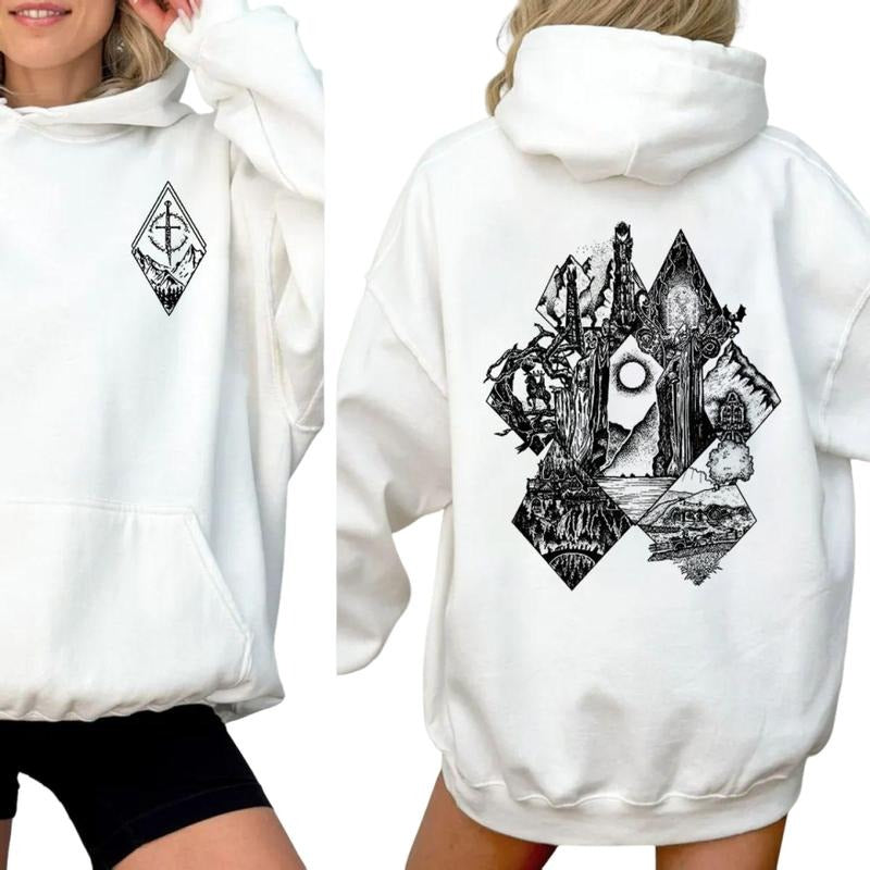 Lotr Middle Earth 2 Sides Tshirt, Lord Of The Rings Sweatshirt, The Hobbit Tolkien Hoodie Graphic, Unisex Sweater Pullover Tee