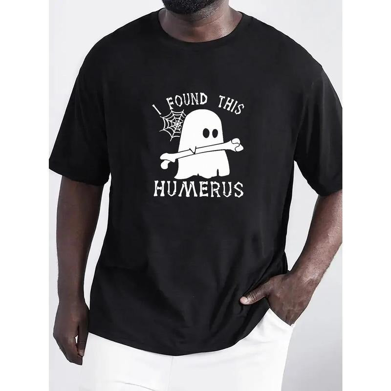 Lovely Ghost Cartoon Pattern Men's T-shirt For Summer Outdoor, Casual Male Clothing, Halloween Gift made in usa