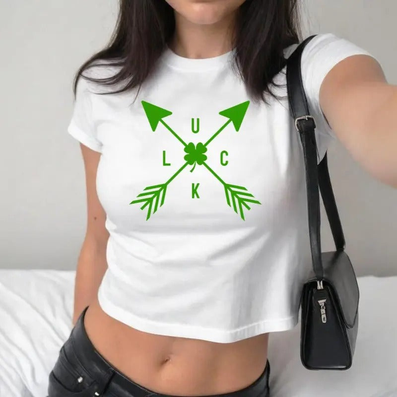 Luck Shirt, Luck Graphic Shirt, Arrow Shirt, St. Patrick's Day Shirt, St. Patrick's Day Baby Tee For Women , Y2K 2000's Style
