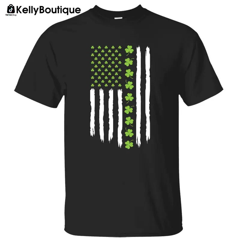 Lucky Clovers USA Flag Irish St Patrick's Day Graphic Printed Unisex Classic Cotton T-shirt Sweatshirt Hoodie