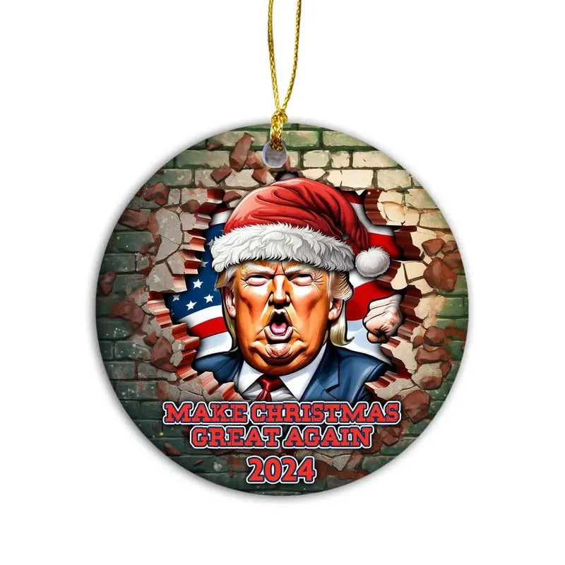 MAGA Christmas Patriotic Santa Ornament, Trump Christmas, Make Christmas Great Again, Funny Trump Christmas Decor, Trump Gift 2024