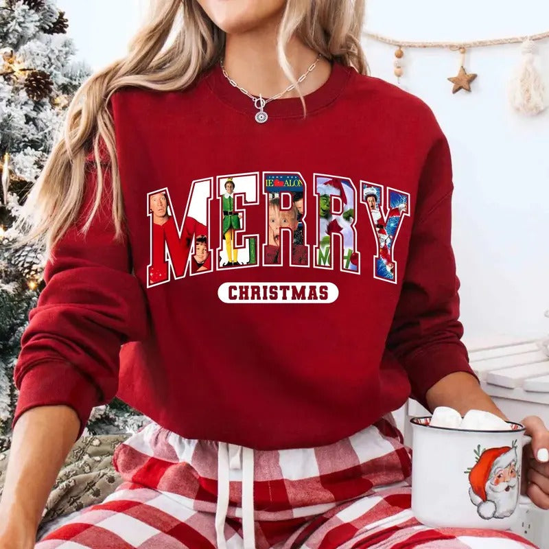 MERRY Christmas 90s Movies Shirt Crewneck Sweatshirt, Christmas Shirt for Movies Lovers, Christmas 90s Movies Sweater, Christmas Movies Shirt