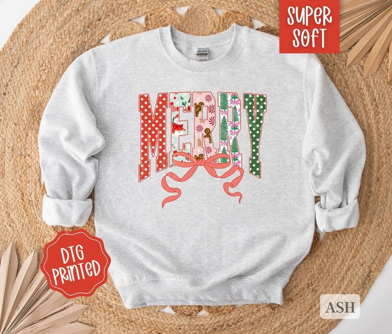MERRY Sweatshirt, Trendy Women's Christmas Crewneck