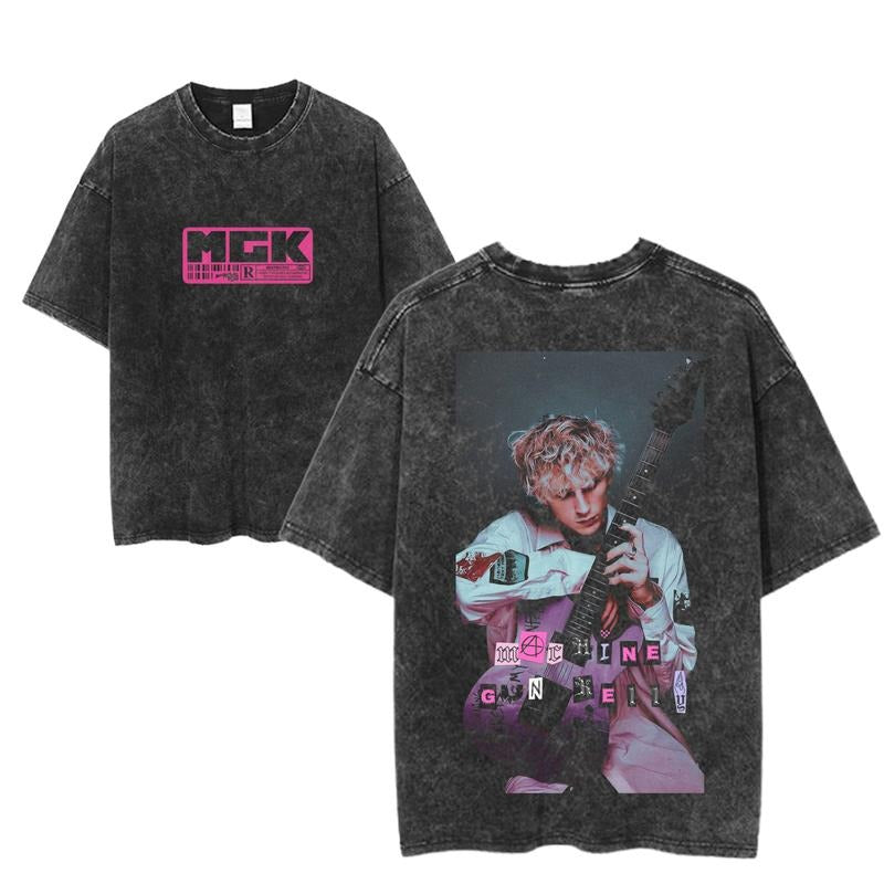 Machine Gun Kelly Graphic Tee MGK Pink Guitar Shirt Emo Pop Punk Rock T-Shirt Vintage Rock Aesthetic Tee Unisex Music Fan Streetwear Casual Style