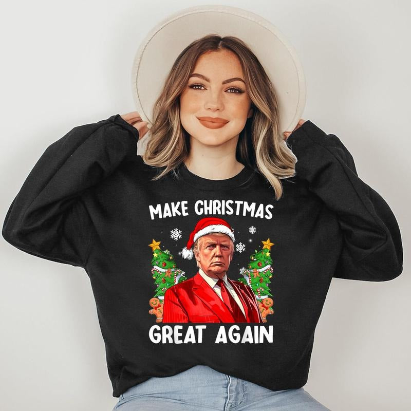 Make Christmas Great Again Funny Santa Trump 2024 Men Xmas Sweatshirt
